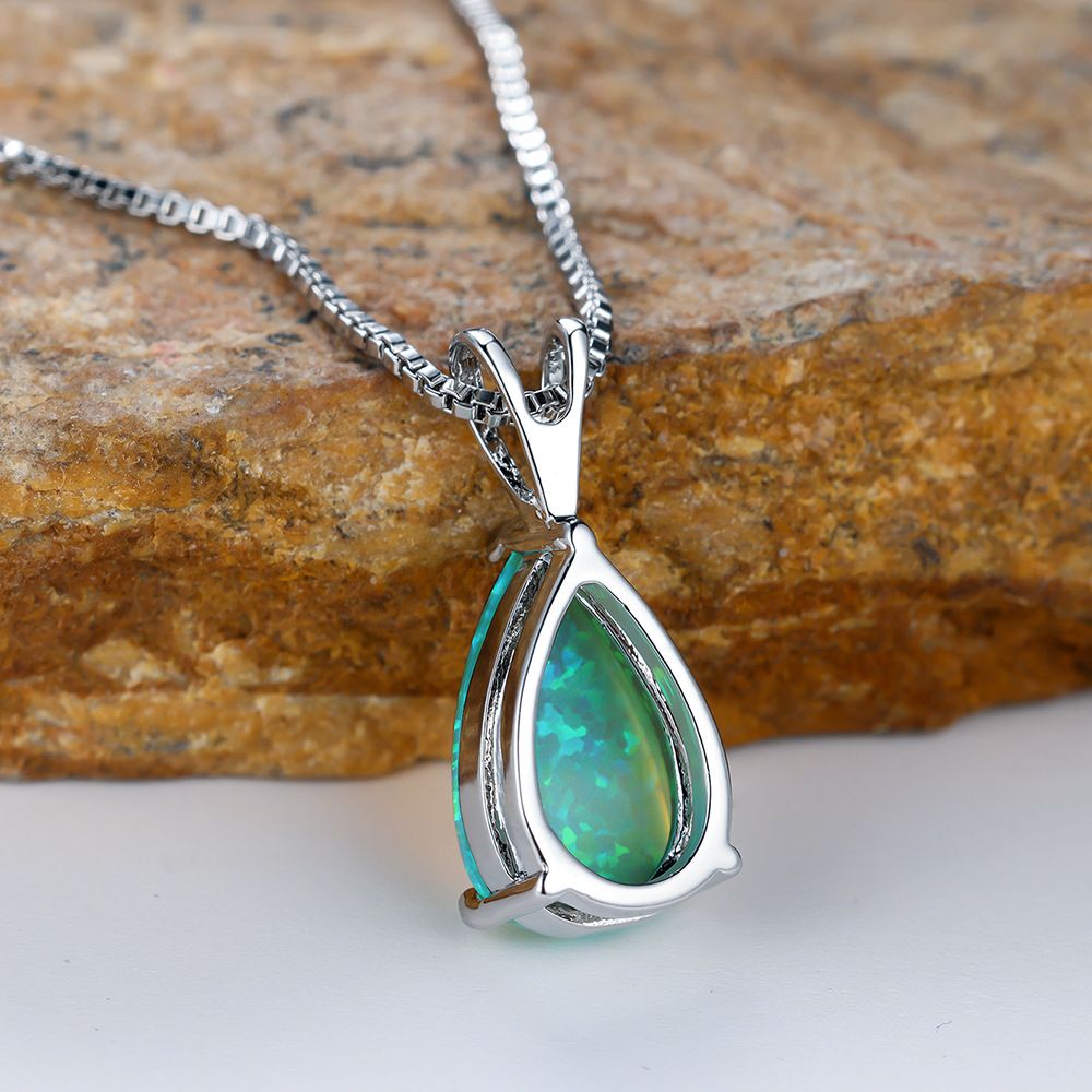 Green Opal Teardrop Platinum-plated chain Pendant Necklace for Women view 5