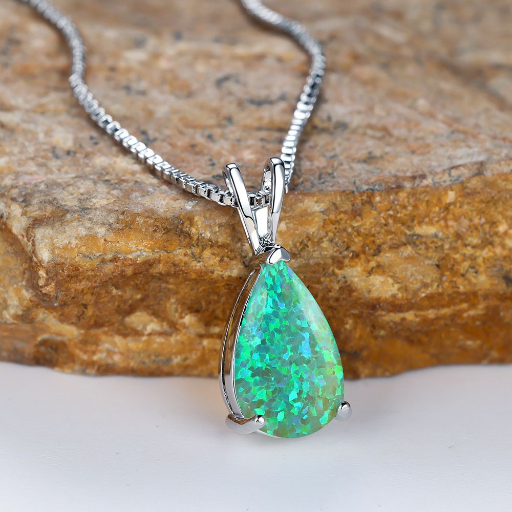 Green Opal Teardrop Platinum-plated chain Pendant Necklace for Women view 6