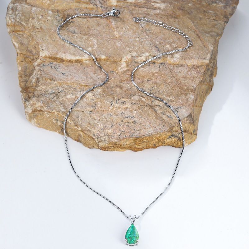 Green Opal Teardrop Platinum-plated chain Pendant Necklace for Women view 7
