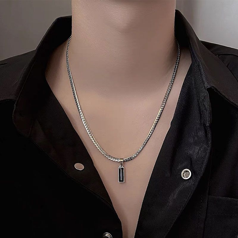 Black Zircon Bar Pendant Necklace 40cm+5cm for Men view 3