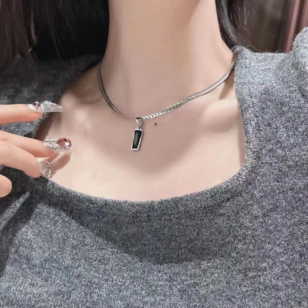 Black Zircon Bar Pendant Necklace 40cm+5cm for Men view 4