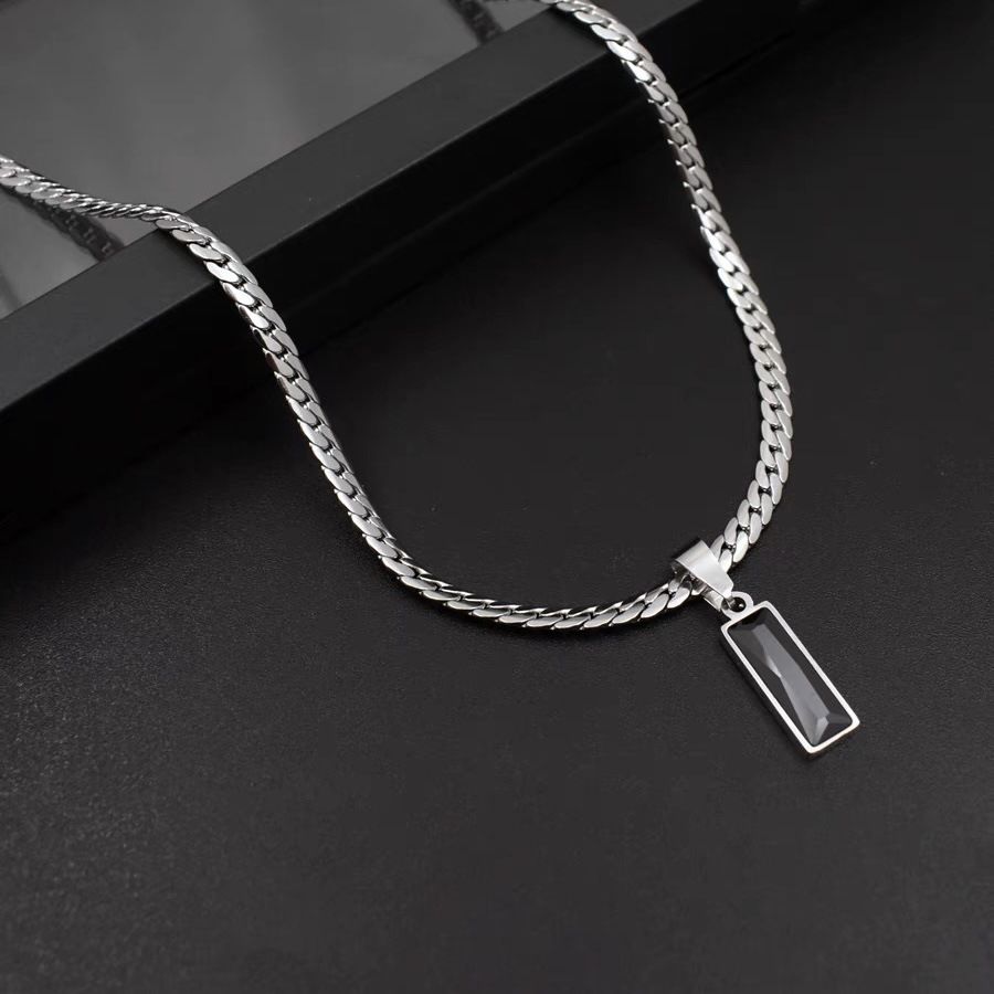 Black Zircon Bar Pendant Necklace 40cm+5cm for Men view 6