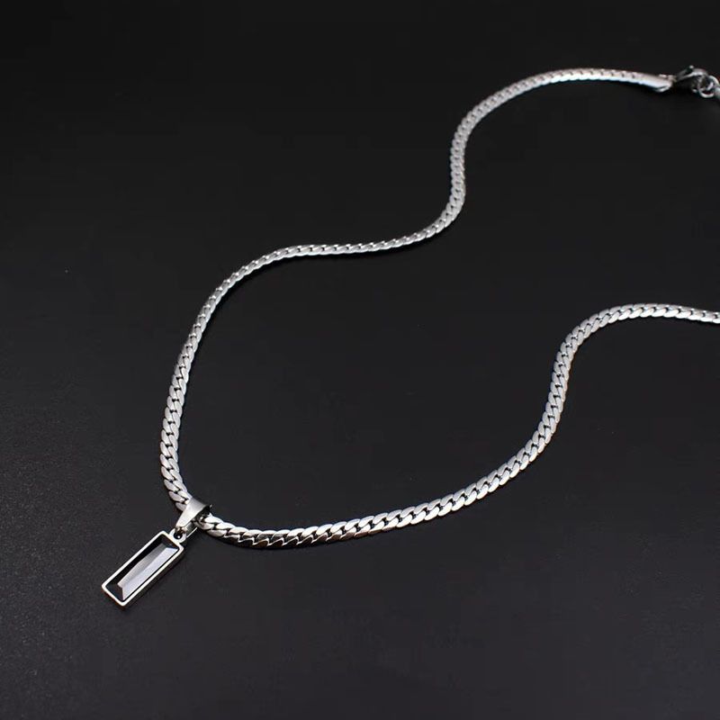 Black Zircon Bar Pendant Necklace 45cm+5cm for Men view 7