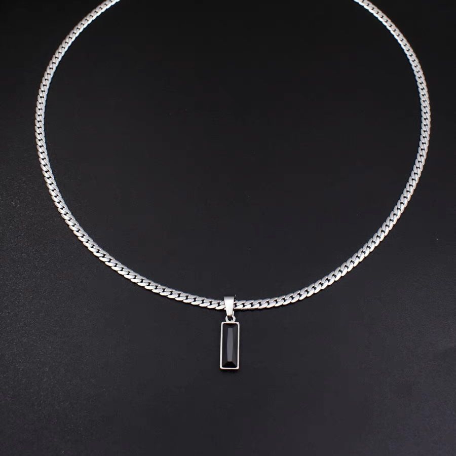 Black Zircon Bar Pendant Necklace 50cm+5cm for Men view 8