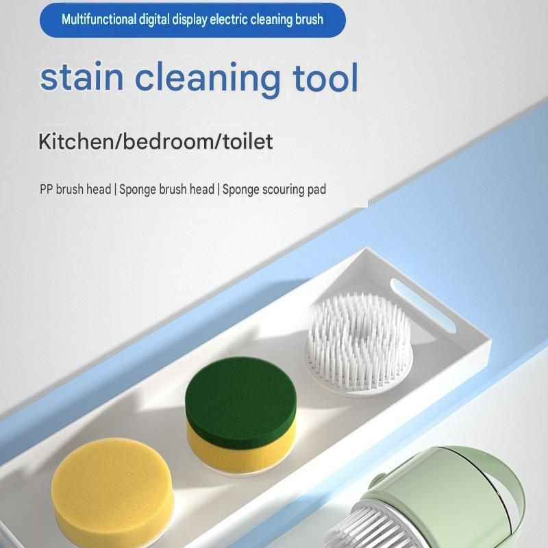 4-piece Green Electric Spin Scrubber Cordless Cleaning Brush（Includes three view 2