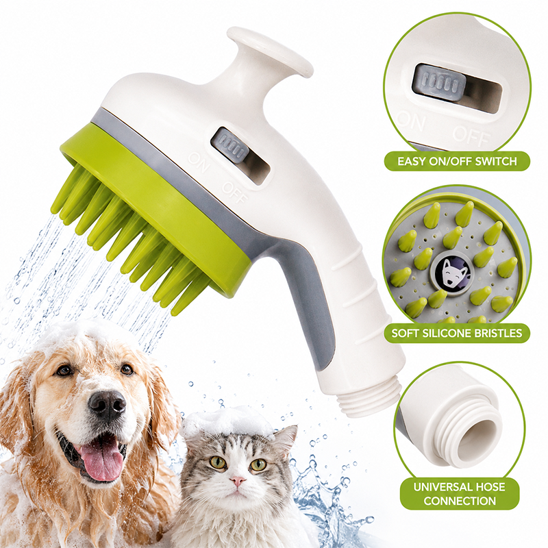 White Pet Bathing Shower Sprayer Brush with Water Control Switch Control Dog