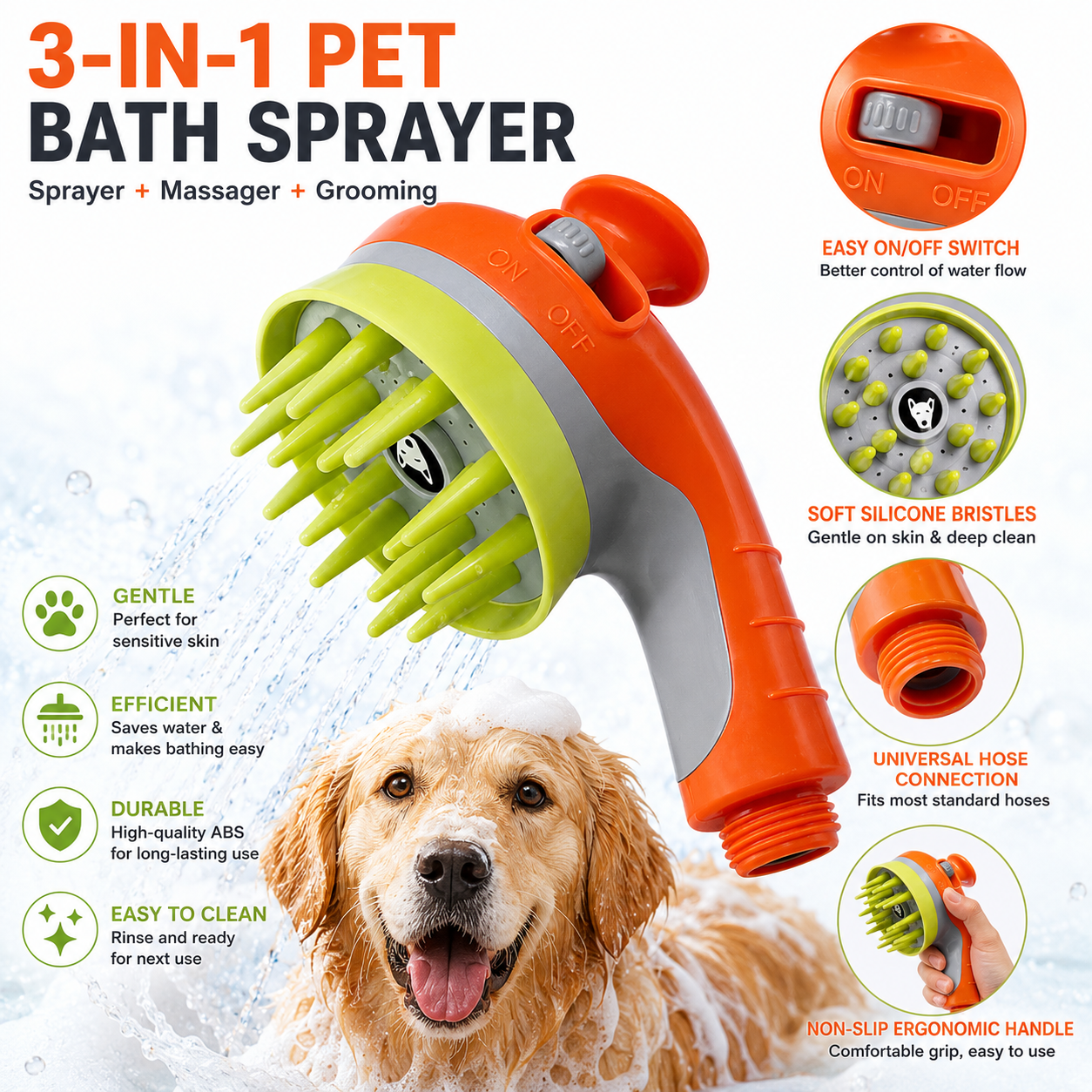 Blue Pet Bathing Shower Sprayer Brush with Water Control Switch Control Dog