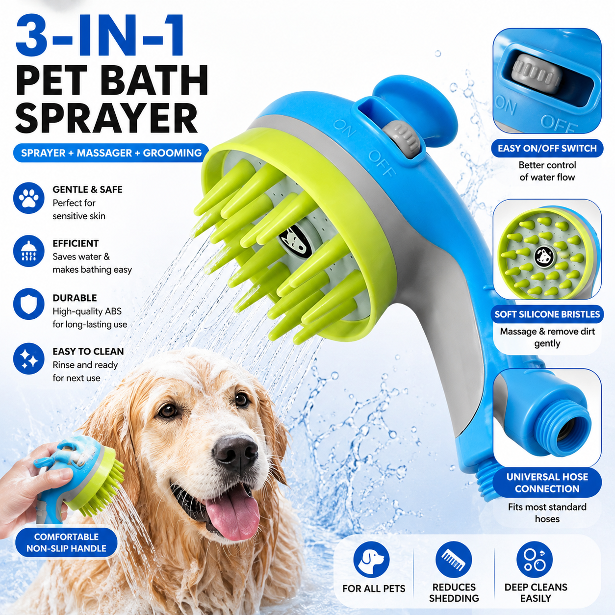 Orange Pet Bathing Shower Sprayer Brush with Water Control Switch Control Dog