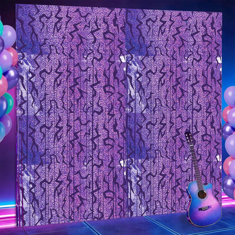 5 pcs Purple Lightning Tinsel Curtain Backdrop - Shimmer Foil Fringe Party view 2