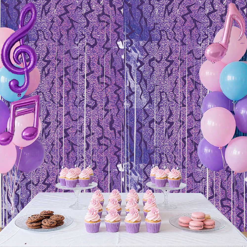 5 pcs Purple Lightning Tinsel Curtain Backdrop - Shimmer Foil Fringe Party view 6