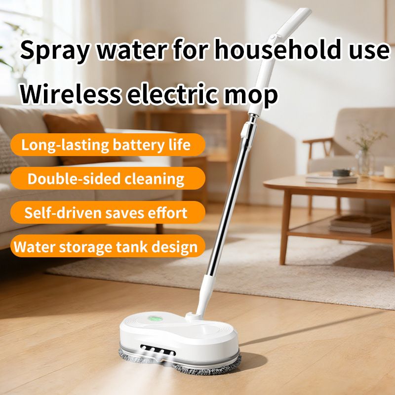 White Cordless Electric Spray Mop with LED Light Adjustable Handle Wireless