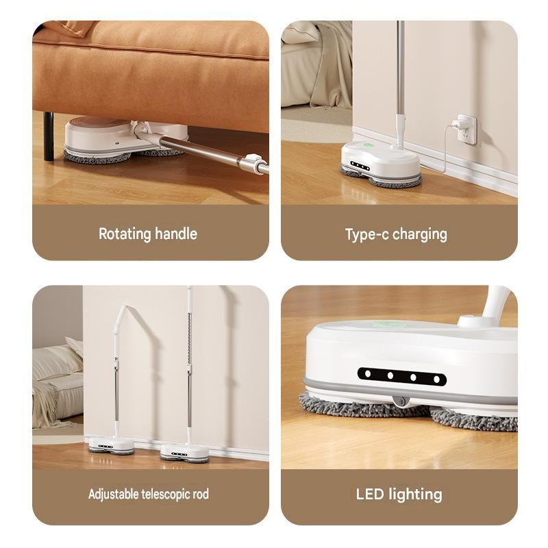 White Cordless Electric Spray Mop with LED Light Adjustable Handle Wireless view 3