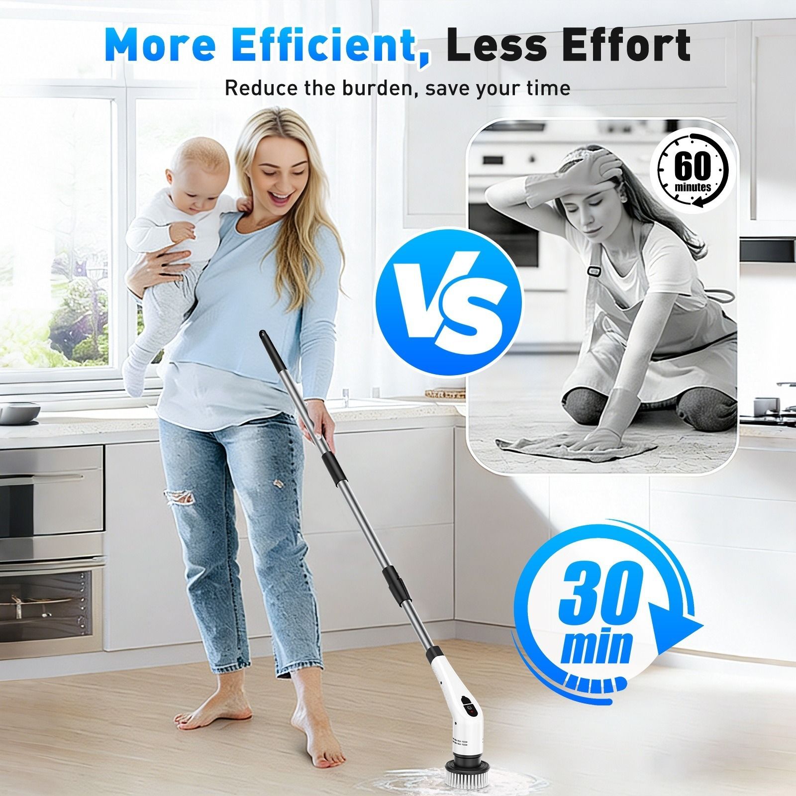 White 9 piece replaceable cleaning brush heads Electric Spin Scrubber with view 4