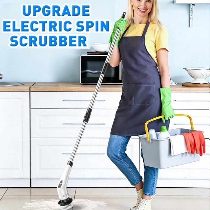 Black 9 piece replaceable cleaning brush heads Electric Spin Scrubber with view 2