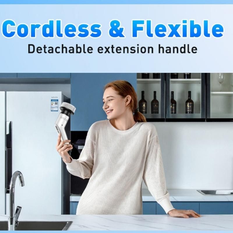 Black 9 piece replaceable cleaning brush heads Electric Spin Scrubber with view 7