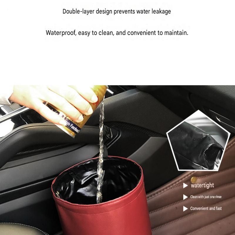 Black Car Trash Can - Foldable Dual-Layer Waterproof Car Garbage Bin view 5