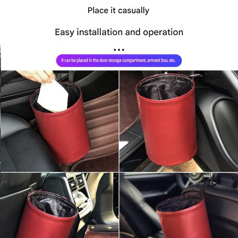 Red Car Trash Can - Foldable Dual-Layer Waterproof Car Garbage Bin view 4