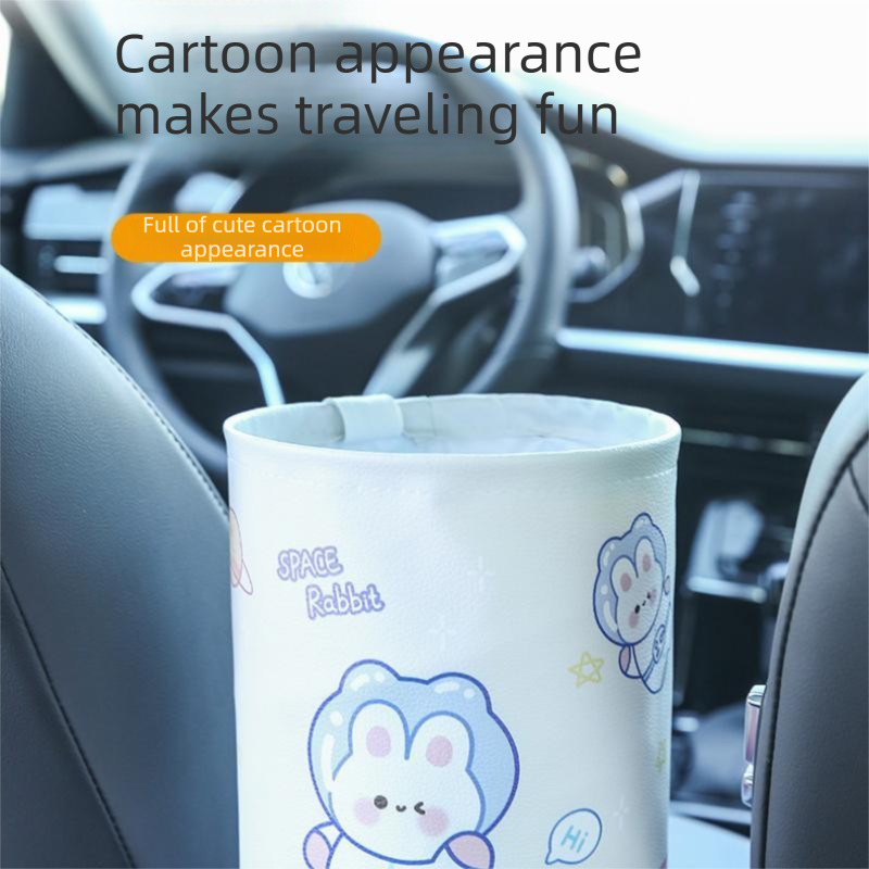panda pattern Car Blue Trash Can - Foldable Dual-Layer Waterproof Car Garbage Bin view 4