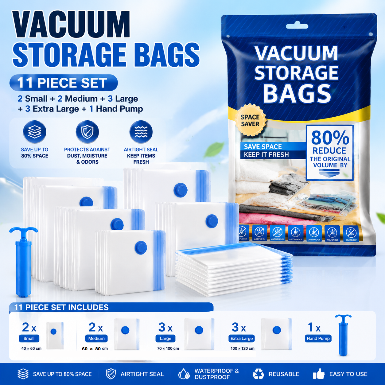 11-piece Vacuum Storage Bags Set(2 small