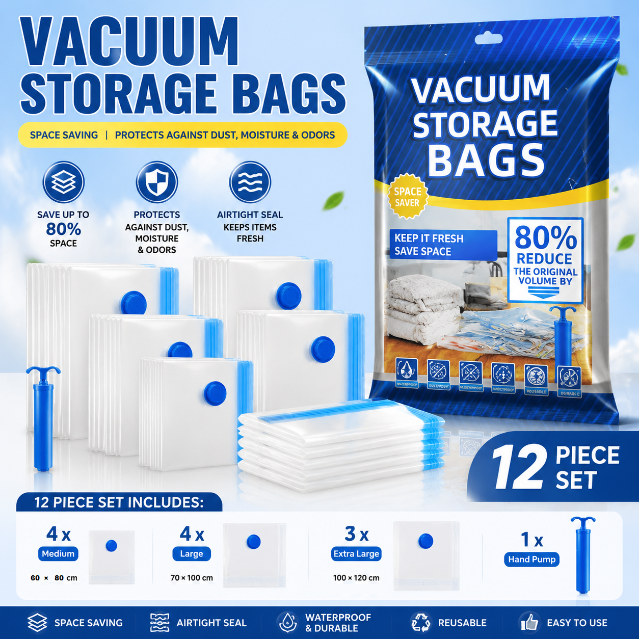 12-piece Vacuum Storage Bags Set(4 medium