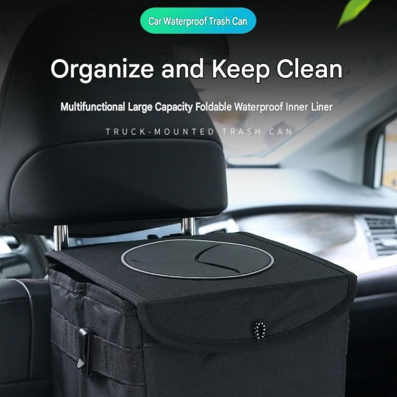 Black small size 15*17*25cm Car Trash Bin with Oxford Cloth Construction view 2