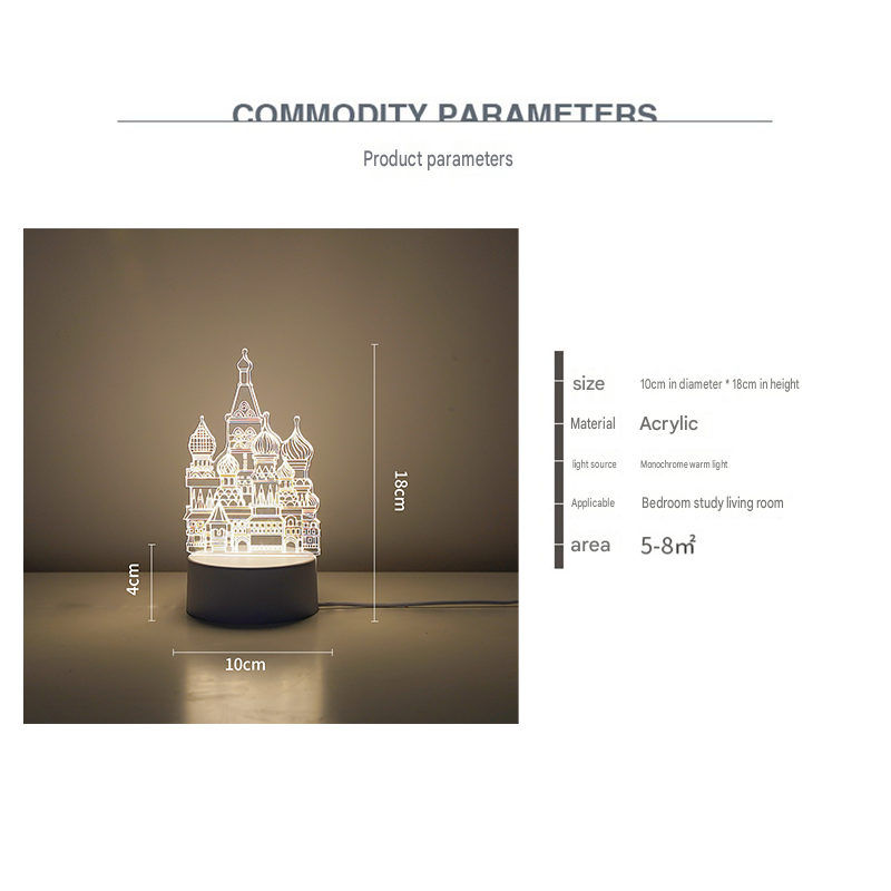 Castle Style Creative Acrylic LED Night Light - Warm White Ambient Table Lamp view 3