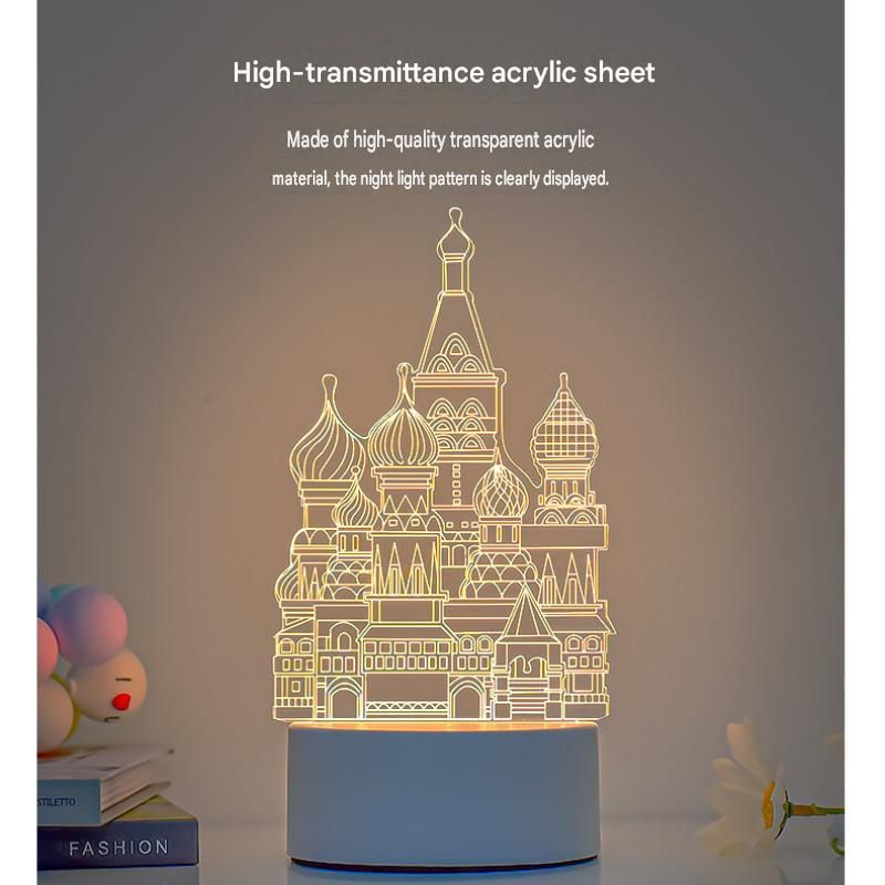 Castle Style Creative Acrylic LED Night Light - Warm White Ambient Table Lamp view 5