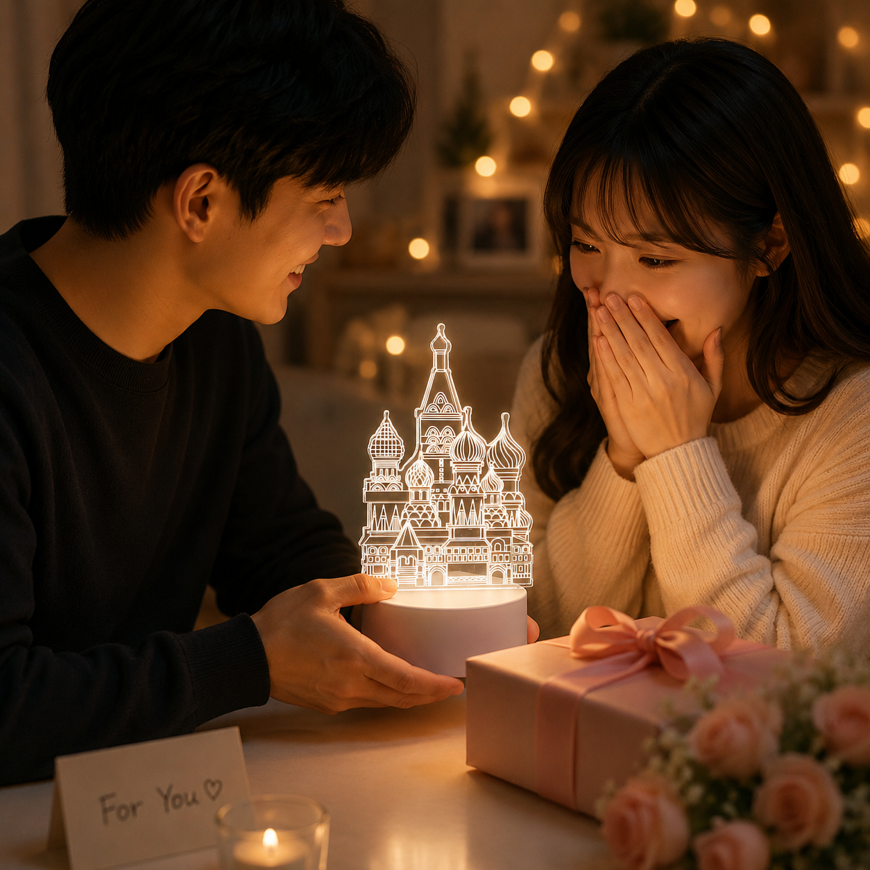 Castle Style Creative Acrylic LED Night Light - Warm White Ambient Table Lamp view 6