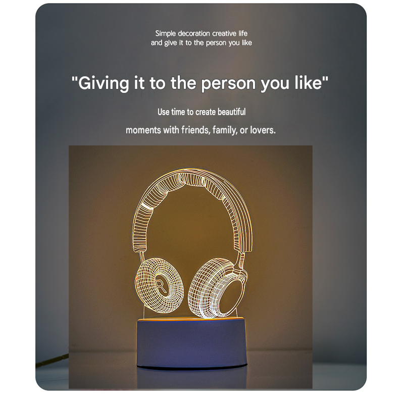 Headphone version Creative Acrylic LED Night Light - Warm White Ambient Table Lamp view 2