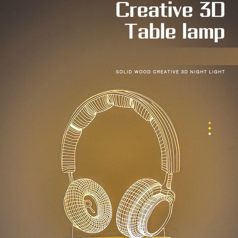 Headphone version Creative Acrylic LED Night Light - Warm White Ambient Table Lamp view 4