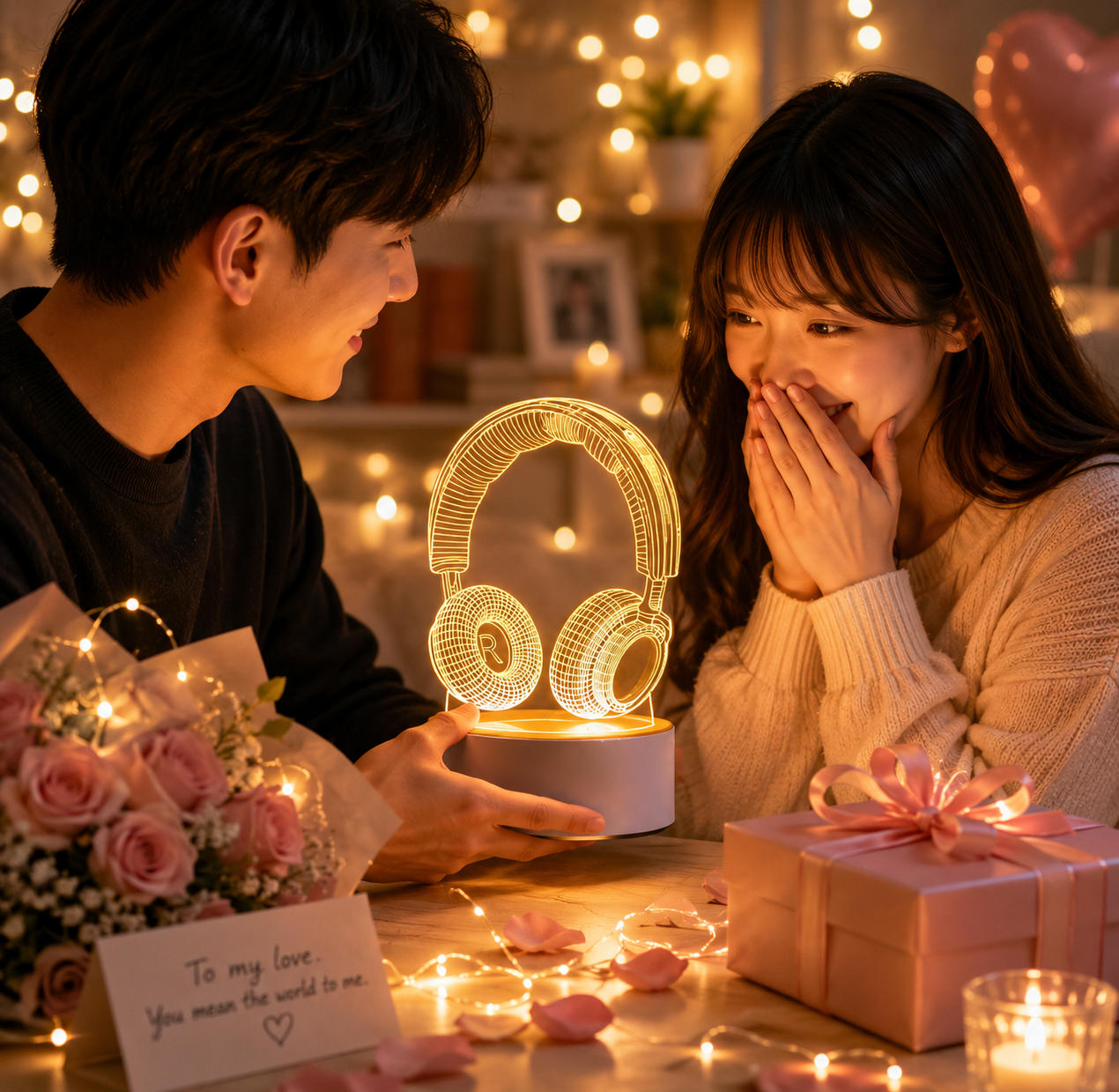 Headphone version Creative Acrylic LED Night Light - Warm White Ambient Table Lamp view 6