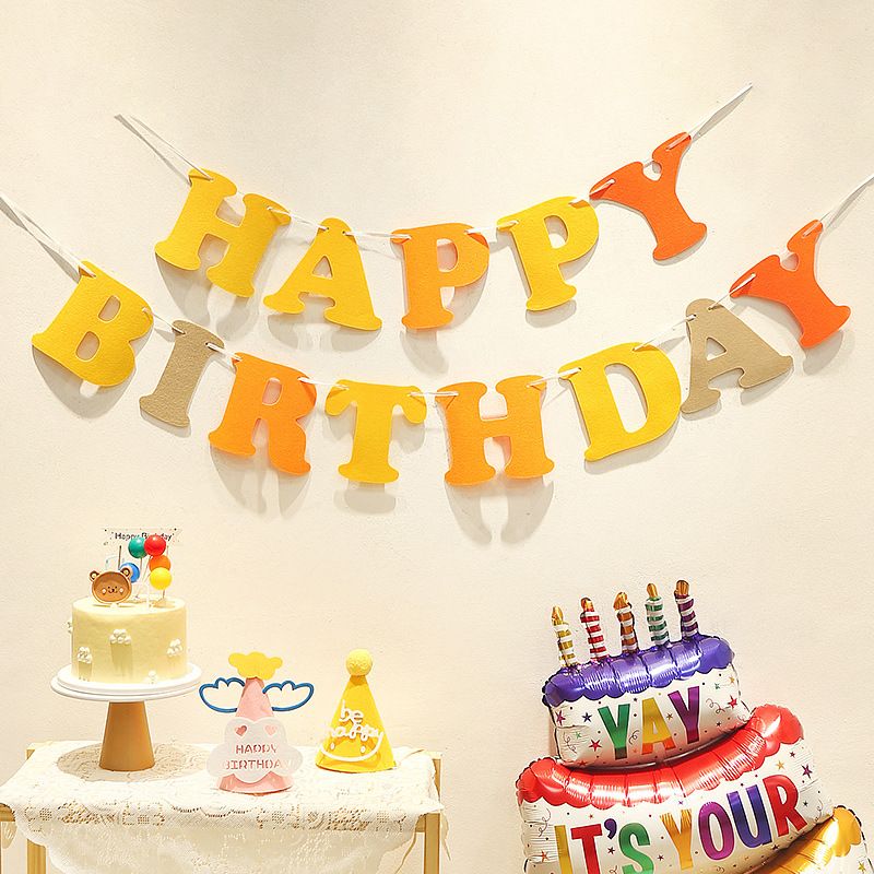 Orange and Yellow Happy Birthday Felt Banner Garland view 4