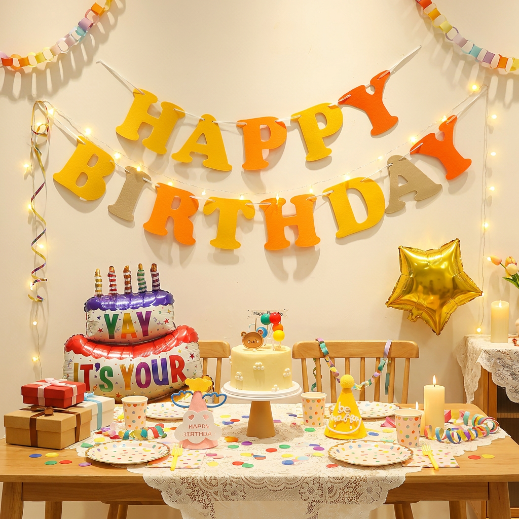 Orange and Yellow Happy Birthday Felt Banner Garland view 5