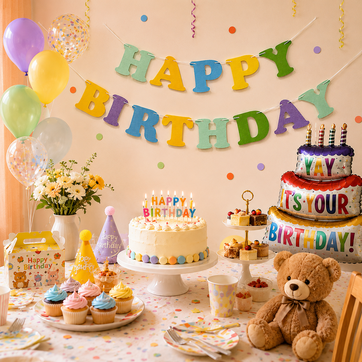 Blue and Green Happy Birthday Felt Banner Garland view 5