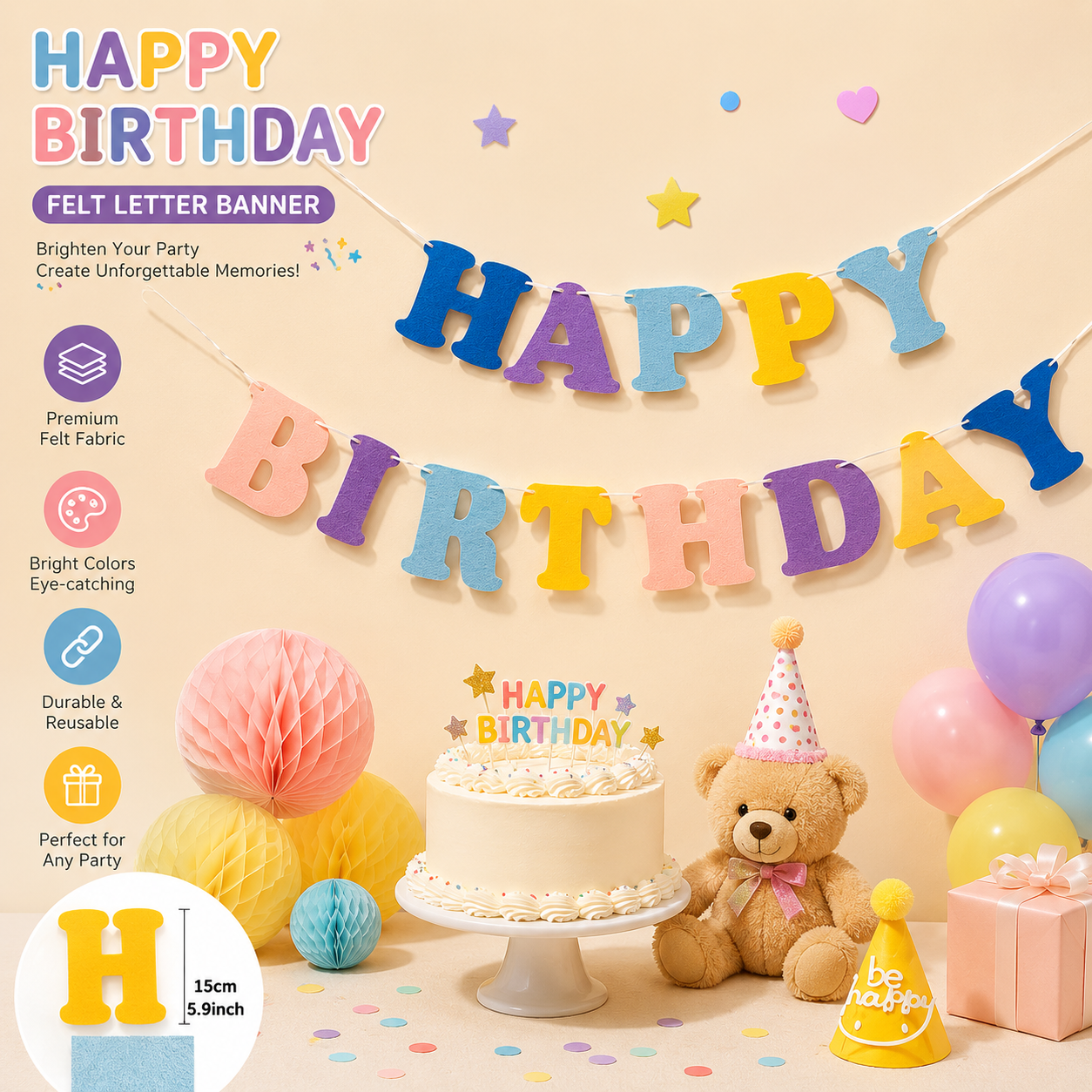 Blue and Pink Happy Birthday Felt Banner Garland