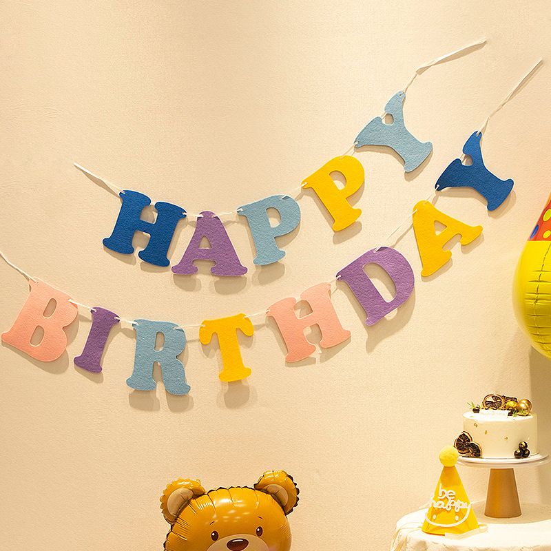 Blue and Pink Happy Birthday Felt Banner Garland view 4