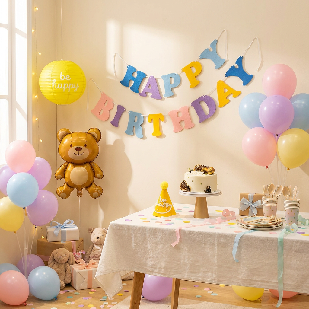 Blue and Pink Happy Birthday Felt Banner Garland view 5