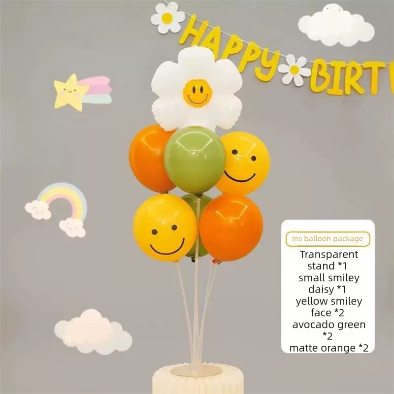 3-pcs Birthday Party Decoration Set with 2-pack Smiley Daisy Balloon view 3