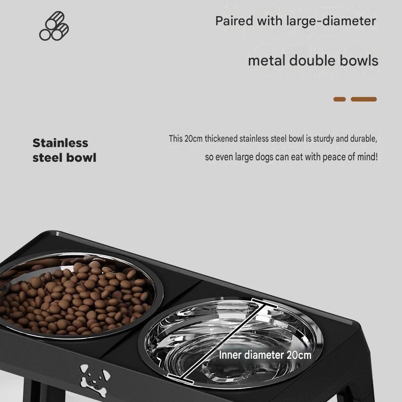 Pet Care Bundle Set – Black Adjustable Elevated Double Dog Bowl & White and view 3