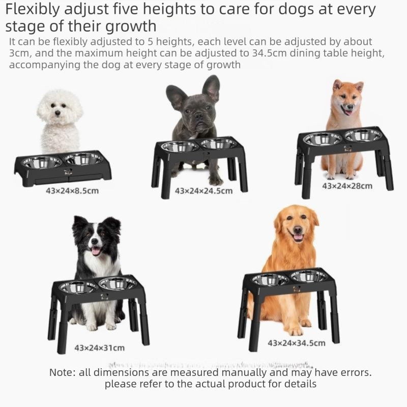 Pet Care Bundle Set – Black Adjustable Elevated Double Dog Bowl & White and view 5