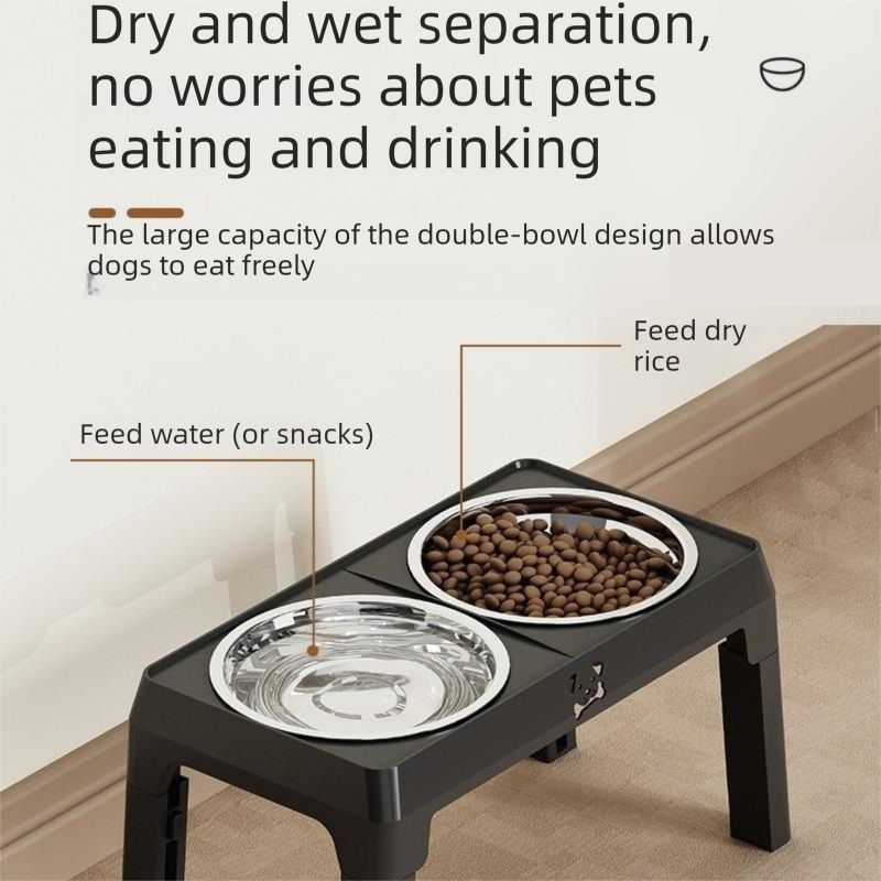 Pet Care Bundle Set – Black Adjustable Elevated Double Dog Bowl & White and view 6