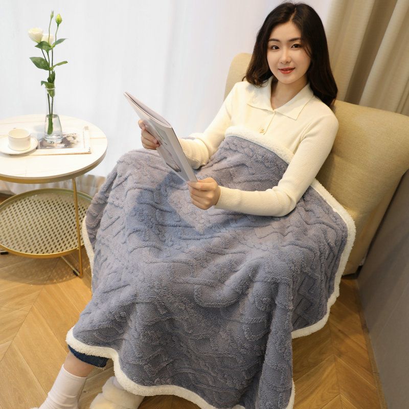 Blue 90×140cm Textured bar knit pattern Sherpa Fleece and Taffeta Throw view 11