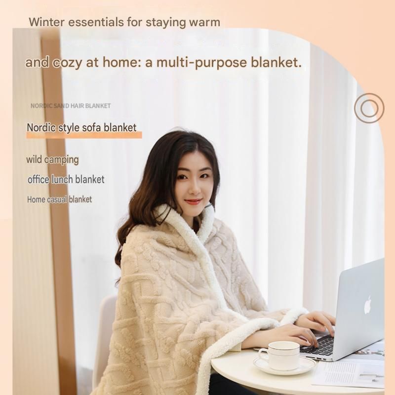 Khaki 90×140cm Textured bar knit pattern Sherpa Fleece and Taffeta Throw view 2