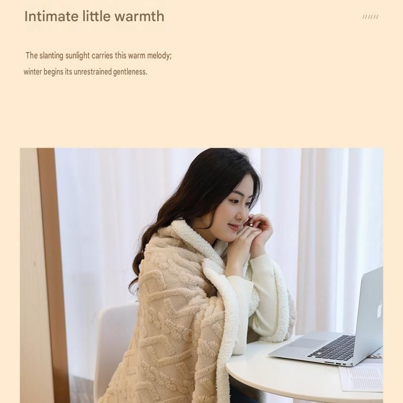 Khaki 90×140cm Textured bar knit pattern Sherpa Fleece and Taffeta Throw view 7