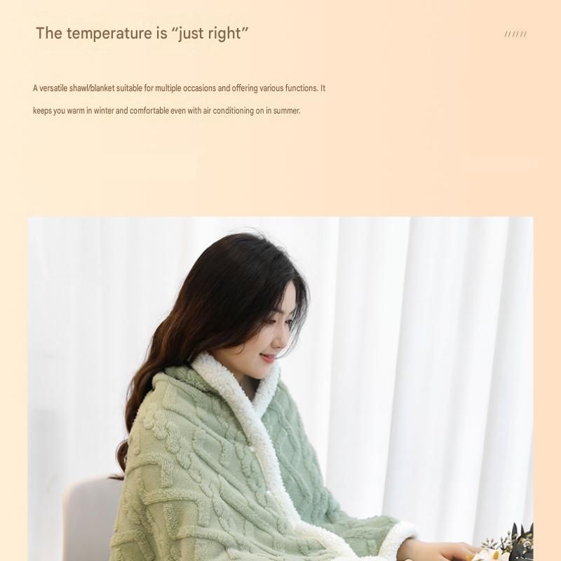 Green 90×140cm Textured bar knit pattern Sherpa Fleece and Taffeta Throw view 5