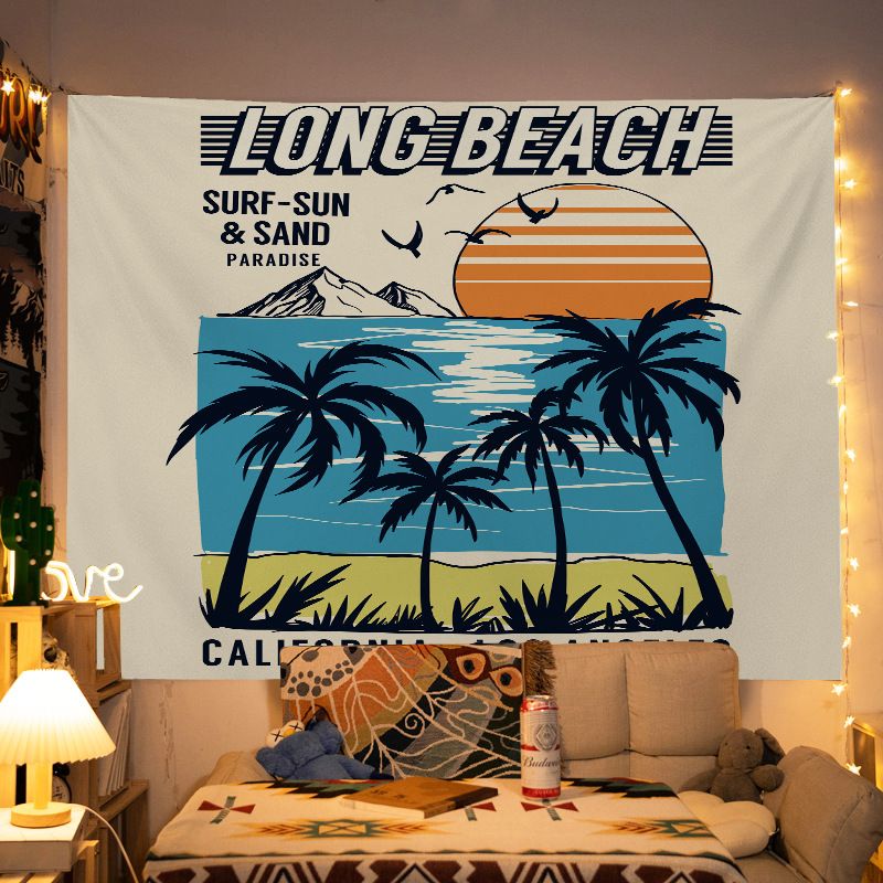 130*150cm Vintage American Wall Tapestry Printed with LONG BEACH –Trendy wall — image 1