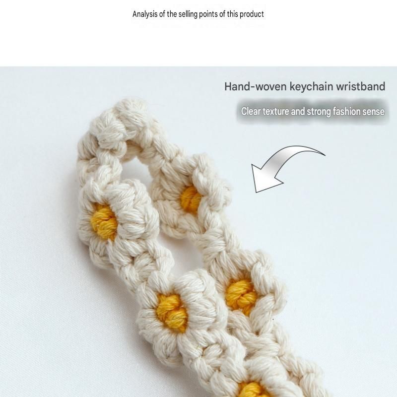 Purple Boho Daisy Handmade Braided Wrist Strap Keychain – Floral Crochet view 4