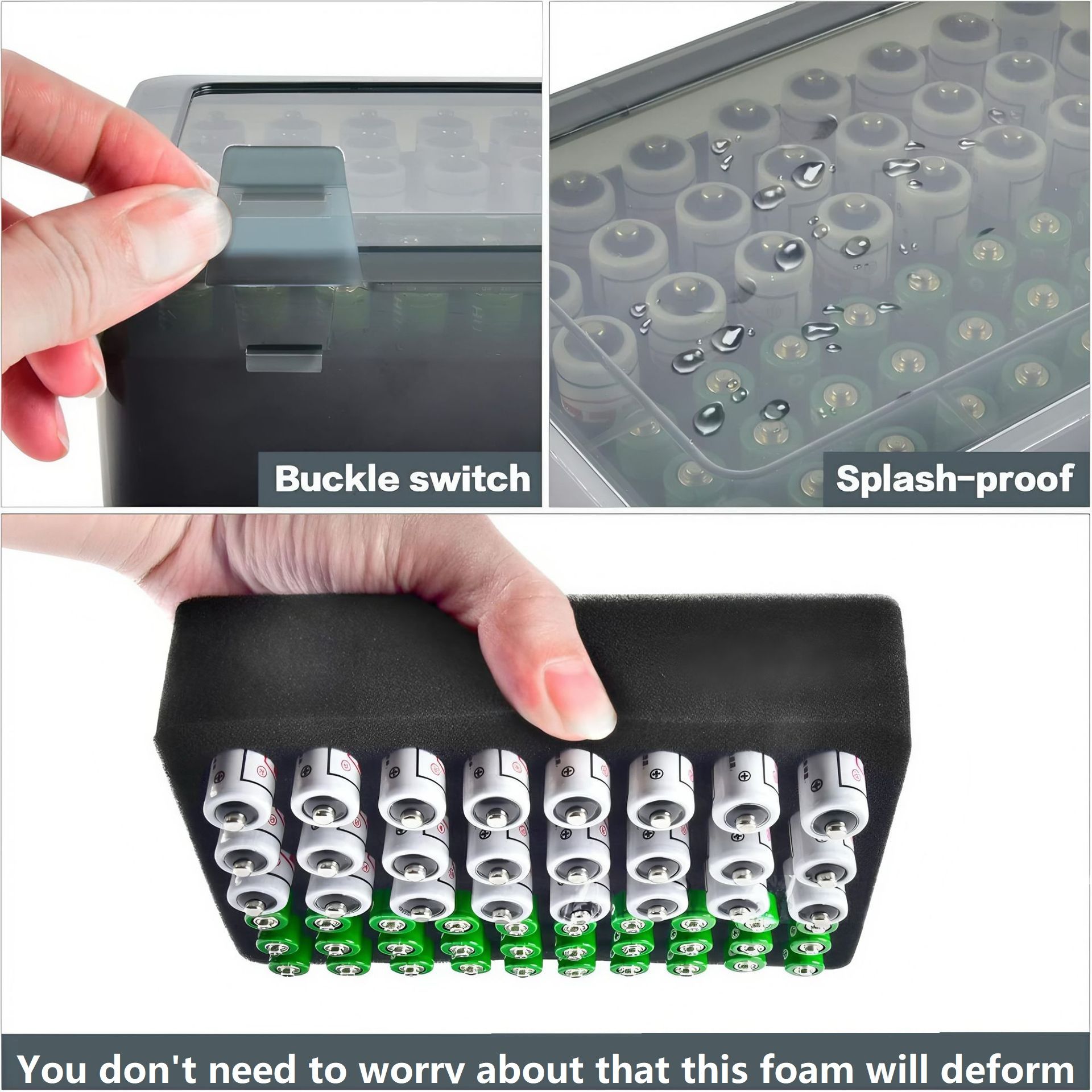 Grey AA/AAA Battery Storage Case 24 AA + 30 AAA Capacity Durable PP Organizer view 4