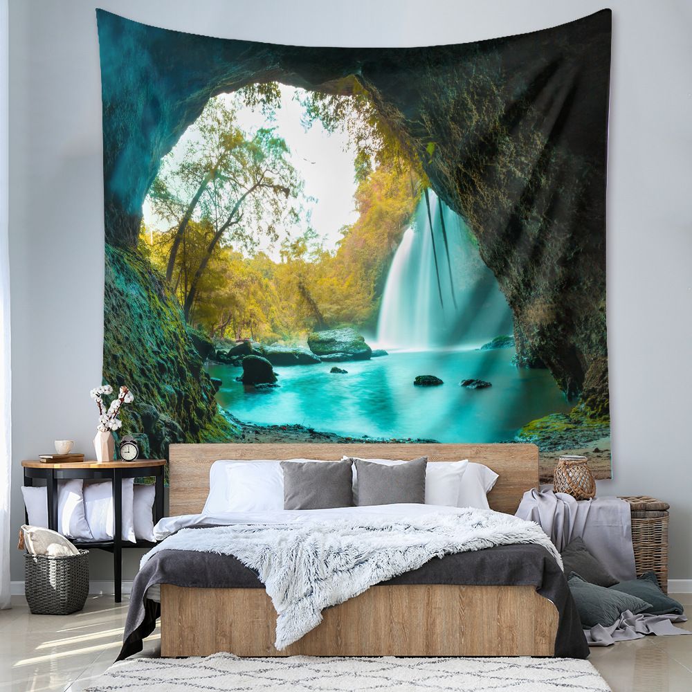 Mountain Lake Tapestry Wall Hanging 150×200cm Polyester Fabric Background view 6