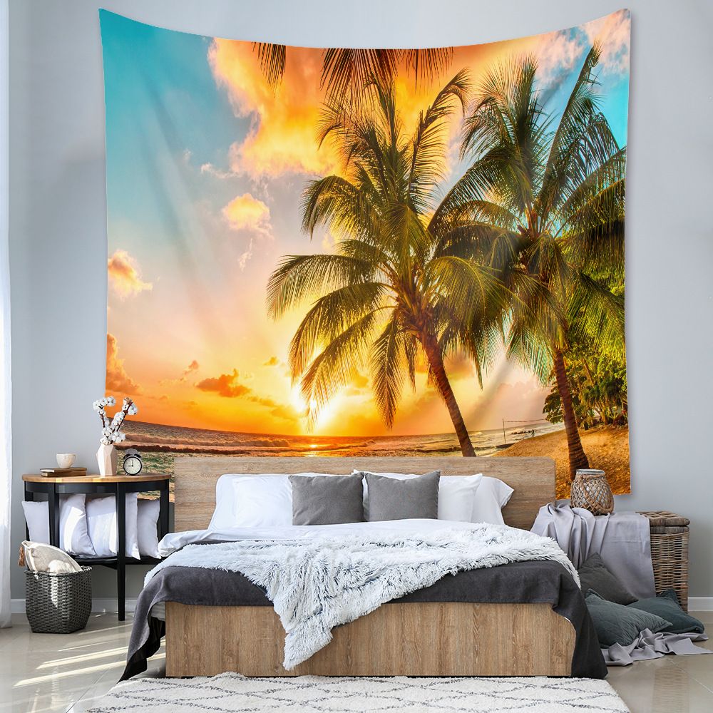 Coastal Sunset Tapestry Wall Hanging 150×200cm Polyester Fabric Background view 6